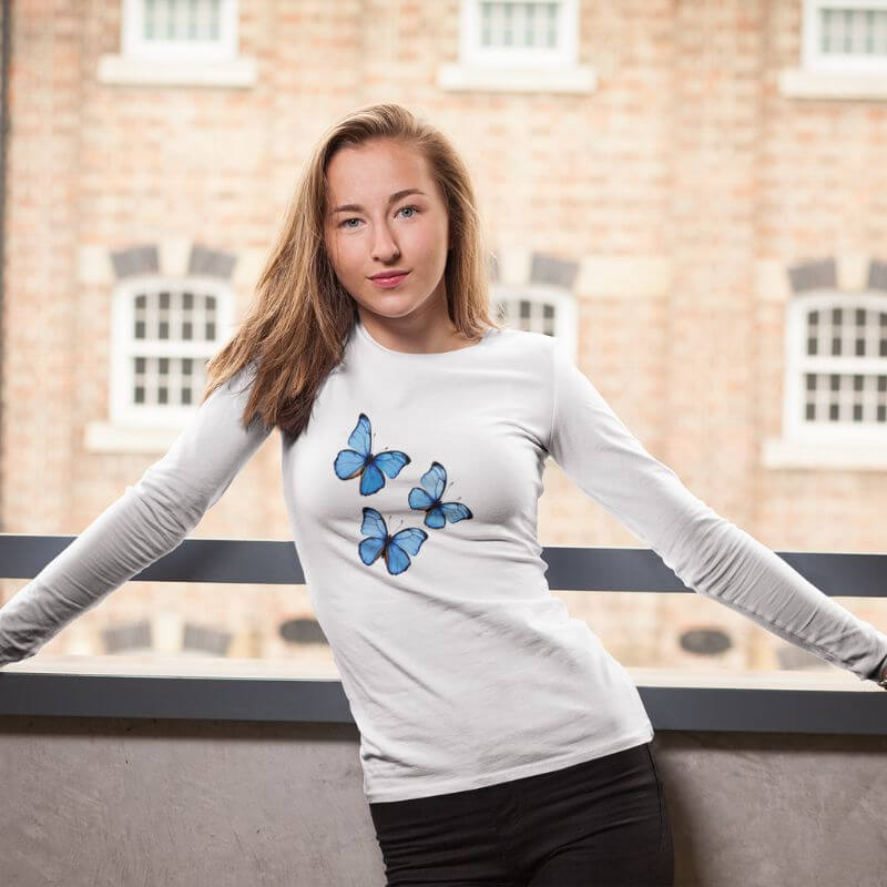 Blue Butterflies Long Sleeve Tee - The Bower Tasmania