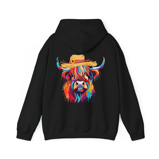 Colourful Highland Cow Hoodie - The Bower Tasmania