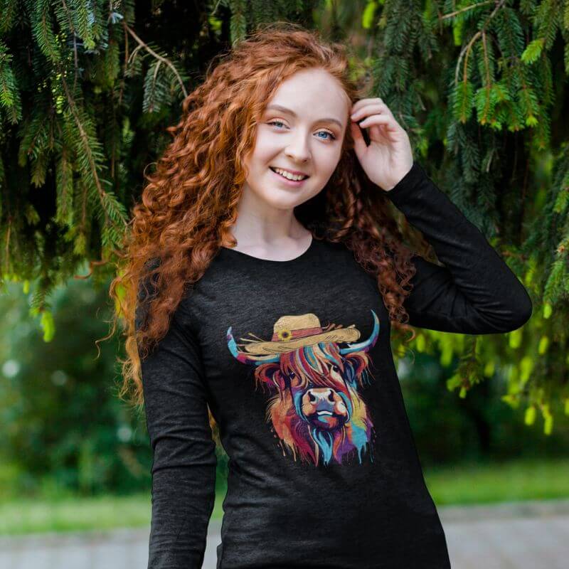 Colourful Highland Cow | Long Sleeve Tee - The Bower Tasmania