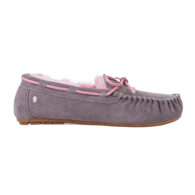 Amity in Grey/Pink | Sheepskin Moccasin Ugg Slippers | The Bower Tasmania