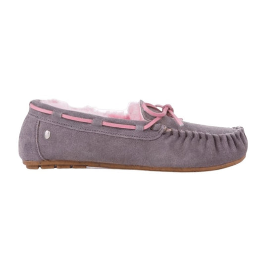 Amity in Grey/Pink | Sheepskin Moccasin Ugg Slippers | The Bower Tasmania