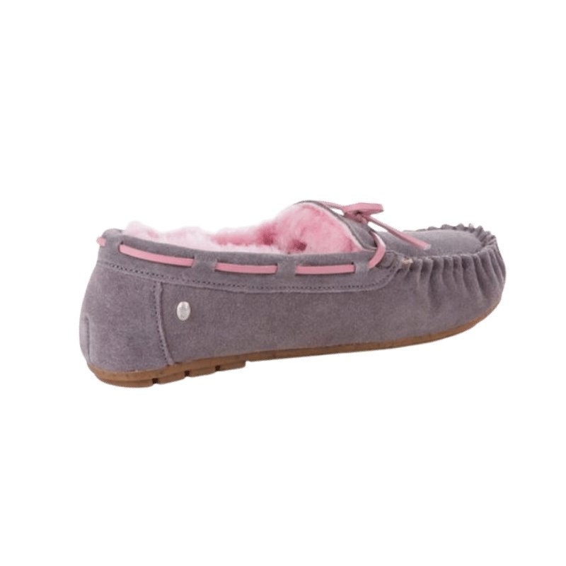 Amity in Grey/Pink | Sheepskin Moccasin Ugg Slippers | The Bower Tasmania