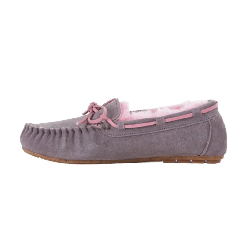 Amity in Grey/Pink | Sheepskin Moccasin Ugg Slippers | The Bower Tasmania