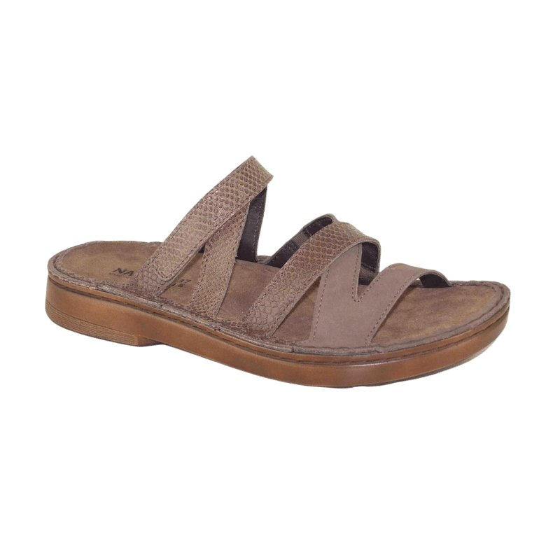 Naot Anadia Orthotic-friendly Slides in Shiitake Brown Combo colour | The Bower Tasmania