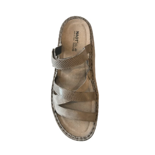Naot Anadia Orthotic-friendly Slides in Shiitake Brown Combo colour | The Bower Tasmania