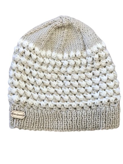 Hand Knitted Beanie in beige | The Bower Tasmania