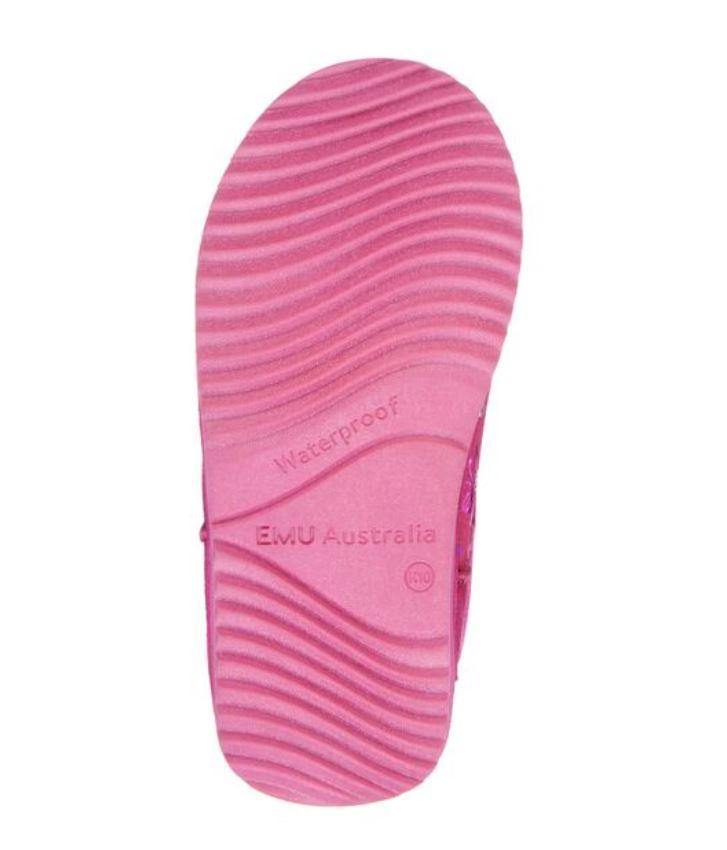 Sole view of Emu Australia Flutter Brumby - Kids Waterproof Sheepskin Boot in berry | The Bower Tasmania