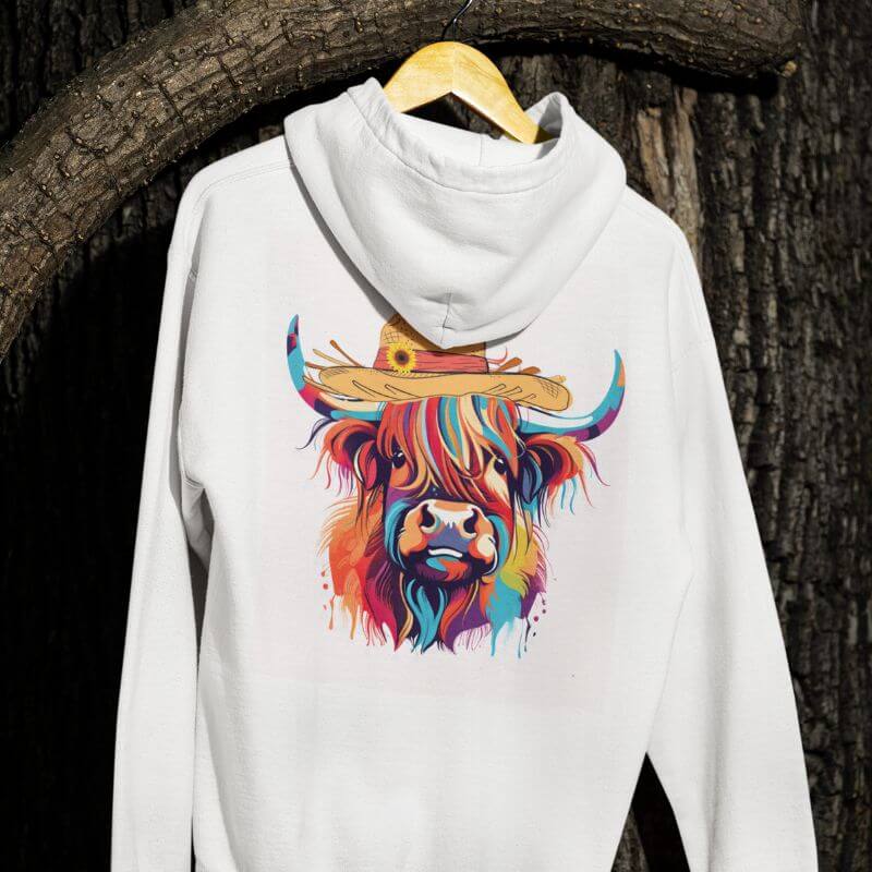Colourful Highland Cow Hoodie - The Bower Tasmania