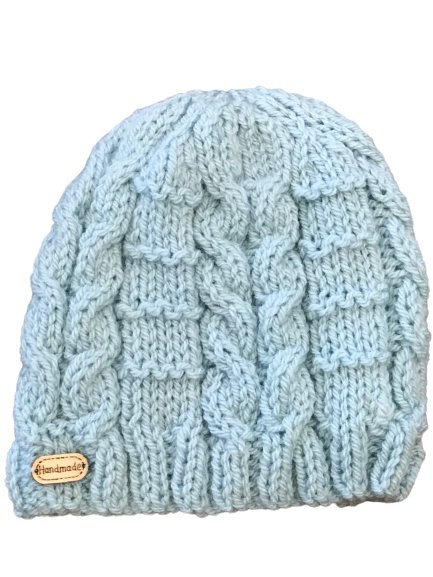Hand Knitted Beanie in pale blue | The Bower Tasmania