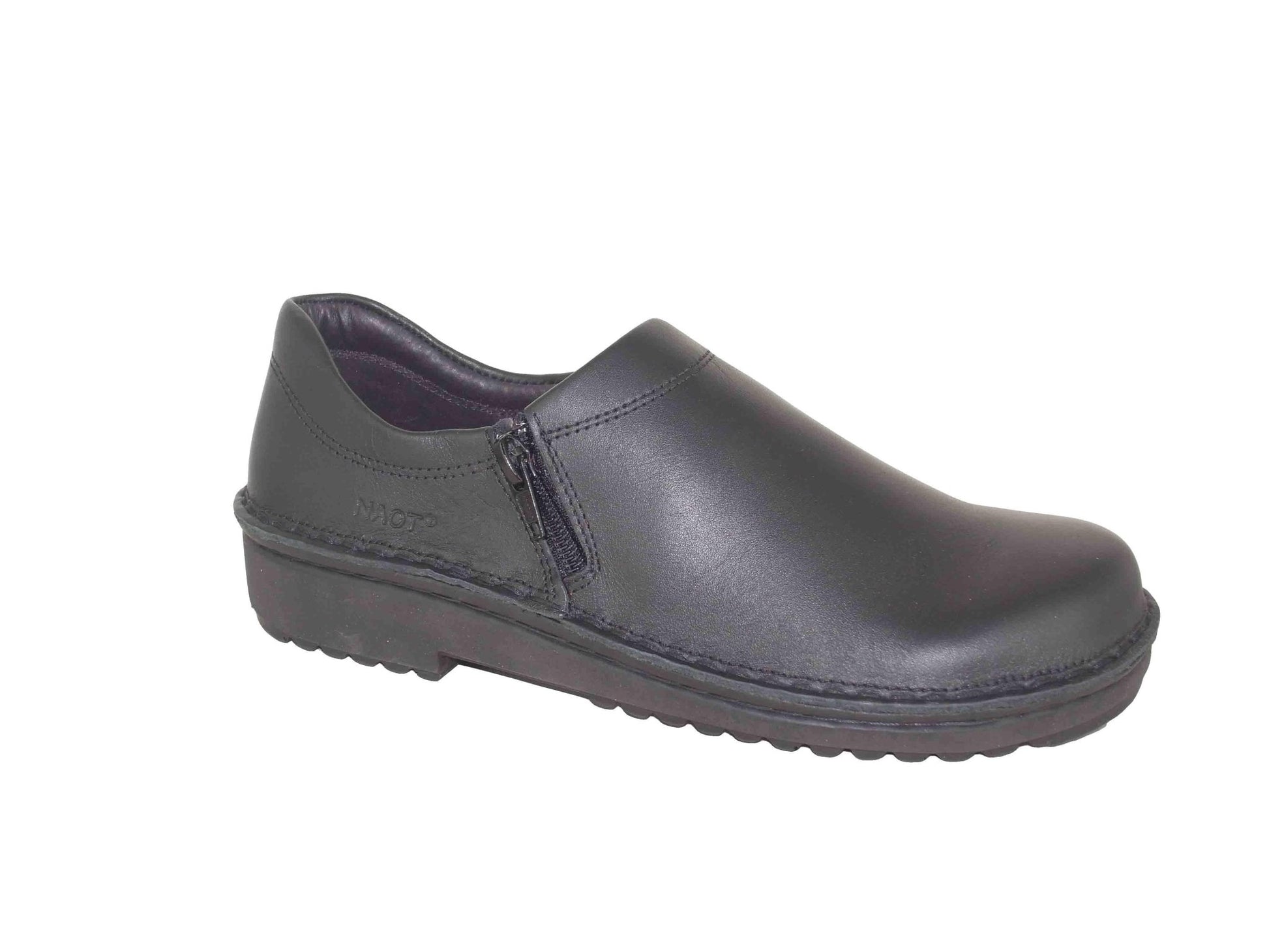 Naot Clara, flat women's shoe with side zip for increased accessibility in matt black | The Bower Tasmania