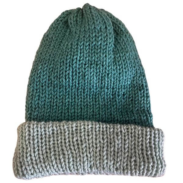 Handmade Double Dark Green with Light Green Brim Striped Beanie | Skeiny - Use it as a Beanie or pull apart for a scarf