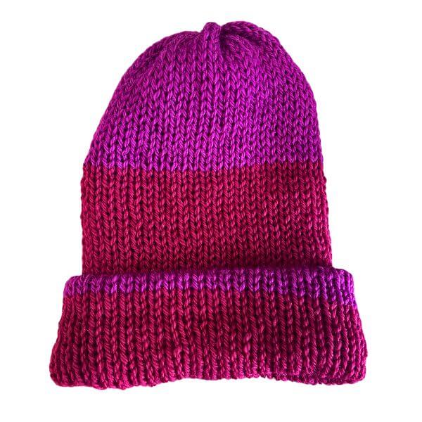 Handmade Double Layered Wide Pink Striped Beanie | Skeiny - Use it as a Beanie or pull apart for a scarf
